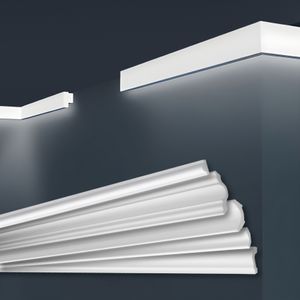 MARBET DESIGN Stuckleisten XPS Styropor weiß - LED indirekte Beleuchtung Styroporleisten Deckenleisten E-Leisten - (40 Meter / 20 Leisten E-44)