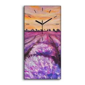 Wohnzimmer-Bild Leinwand Uhr Geräuschlos 30x60 Lavendelfeld Sonnenuntergang - schwarze Hände