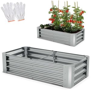 ONBEST Hochbeet Stahl | inklusive Werkzeug und Handschuhe | Silber | 60x30x120 cm | 0,4mm | Wetterfest | langlebig