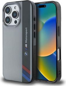 BMW silikonový obal na iPhone 16 PRO MAX 6.9" Motosport IML Vertical Stripe Šedý