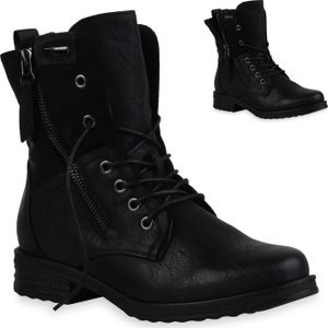 VAN HILL Damen Schnürstiefeletten Leicht Gefüttert Blockabsatz Stiefeletten 835417, Farbe: Schwarz, Größe: 42
