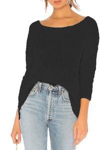 Damen Sweatshirts Strickpullover Gemütliche Pullover Strickwaren 3/4 Ärmel Pullover Tops Schwarz,Größe 2XL