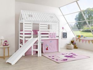 Hochbett Tom´s Hütte 1 Kinderbett mit Rutsche Weiß Stoff Prinzessin
