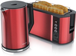 Arendo Frühstücks-Set 2-teilig, 4-Scheiben Langschlitztoaster + Wasserkocher 1,5 Liter, Rot