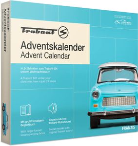 Franzis 67115 Adventskalender Trabant Metall Modellbausatz 1:43 inkl. Soundmodul und 52-seitigem Begleitbuch