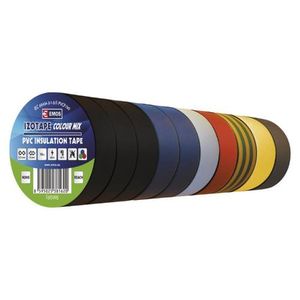 EMOS PVC-Isolierband Mix 10er Pack, 15mmx10m, 0,13mm Bandstärke, selbstklebend, hohe Spannungsfestigkeit und Anwendungstemperaturbereich, UV-beständig, wasserdichte Verbindung, ohne Textilgewebe