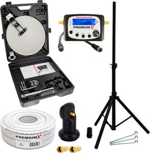 PremiumX Camping SAT Anlage Stativ Sat-Finder Single LNB Kabel im Koffer PremiumX Camping SAT Anlage Stativ Sat-Finder Single LNB Kabel im Koffer