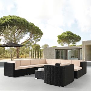 AREBOS Polyrattan Gartenmöbel Lounge, Inkl. Sitzkissen, mit Sessel, 8 Personen, UV-beständiges Polyrattan-Geflecht, Tisch mit Glasplatte, Frei kombinierbar, Schwarz