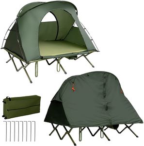 COSTWAY 4v1 Camping Tent Set skladací pre 1 osobu s nafukovacím matracom prenosný vak kryt & zvýšené kempingové lôžko & stan kupola stan 120kg kapacita