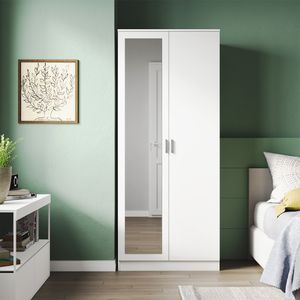 SONNI Weißer Kleiderschrank mit zwei Türen, Flügeltürenschrank, 76x47x180cm Multifunktionaler Kleiderschrank mit Spiegel und Schubladen Schrank