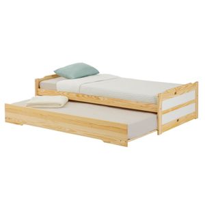 Ausziehbett LORENA in 90 x 190 cm, schönes Tagesbett aus Kiefer massiv in natur/weiß, praktisches Jugendbett mit Auszugskasten