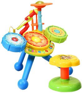 GOPLUS Trommel Spielzeug Musikinstrumente für Kleinkinder, Elektronisches Schlagzeug inkl. 2 Trommelstöcken, Flash Light und Mikrofon, Geschenkidee für Kinder ab 3 Jahren
