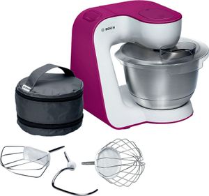 Robot kuchenny BOSCH StartLine MUM54P00, 900 W, misa 3,9 l, 7 ustawień pracy, hak do ciasta, ubijaczka, trzepaczka, biały/fioletowy