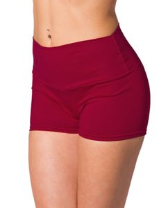 Alkato Damen Sport Shorts mit Hohem Bund Hotpants Radlerhose Long Shorts, Farbe: Weinrot, Größe: 38