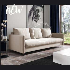 Schlafsofa Sofa mit Schlaffuntion und Bettkasten Couch Beige aus Samt mit Kissen Wohnzimmer Kinderzimmer