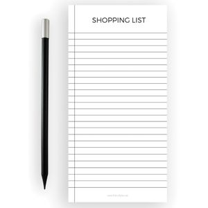 magnetische Einkaufsliste Shopping, Kühlschrankblock mit Stift, 50x Einkaufszettel, Notizblock mit Magnet - Simpel Schwarz-Weiß
