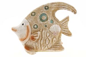 Spardose Sparbüchse als „Fisch“ in Sandoptik mit Muscheldekor Urlaub Reisekasse Sparschwein Geldgeschenk 14*7,5*10,5 cm