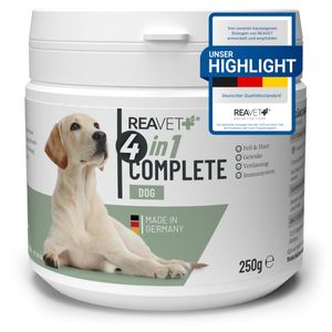 REAVET 4in1 Complete für Hunde 250g - Natürliche Vitamine und Nährstoffe für schönes Fell & Haut, Gelenke, Magen & Darm, Immunsystem stärken, Nahrungsergänzung Hund