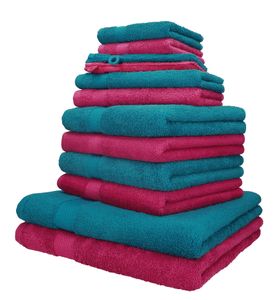 Betz 12er Handtuch-Set Palermo 100% Baumwolle Farbe Cranberry und Petrol