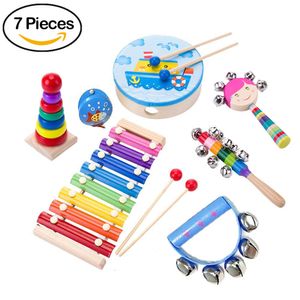 Musikinstrument Spielzeug für Kinder, Holz Percussion Instrument Set Baby Spielzeug Geschenk für Kleinkinder Kinder Vorschule Kinder 7-piece set