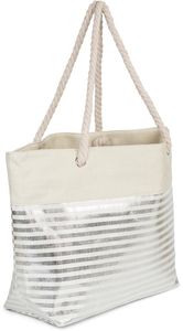 styleBREAKER Damen XXL Strandtasche mit Metallic Streifen und Reißverschluss, Schultertasche, Shopper 02012281, Farbe:Beige-Silber