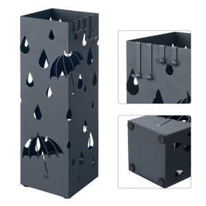 SONGMICS Regenschirmständer ,Schirmständer, quadratisch, mit Wasserauffangschale und 4 Haken anthrazit