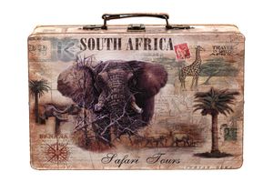 Truhe Kiste KD1286 Koffer Afrika Safari Holztruhe mit Kunstleder Schatzkiste, Größe:Größe M Elefant (26cm B x 15cm T x 8cm H )