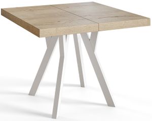 Čtvercový jídelní stůl RICO, rozkládací stůl, velikost: 90-190X90X77 cm, barva stolu v obývacím pokoji: HALIFAX, s dřevěnými nohami v bílé barvě