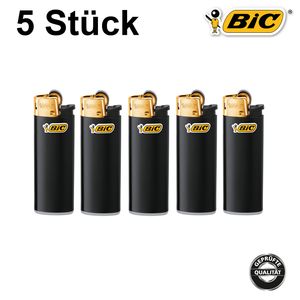 BIC Feuerzeug Reibrad Mini J25, schwarz/Gold (5 Stück)