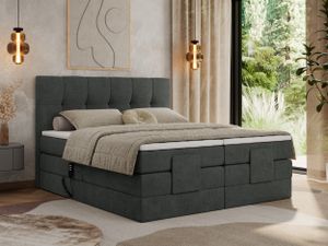MKS MEBLE Boxspringbett 200 x 200 cm elektrisch verstellbar 7-Zonen Taschenfederkern Matratze mit Topper Bett 200 x 200 cm mit Motor Polsterbett Motorbett - Vittoria - Dunkelgrau Strukture - H4