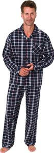 Normann Herren Flanell Schlafanzug Pyjama in eleganter Karo Optik - auch in Übergröße ; marine/rot , 58