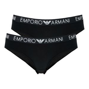 EMPORIO ARMANI Damen Brazilian Briefs 2er Pack - Slips, Stretch Baumwolle, einfarbig Schwarz S