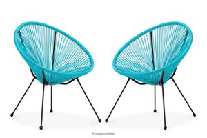 Konsimo Dve záhradné stoličky "GROSTI", tyrkysová, syntetický ratan/oceľ s práškovým náterom, škandinávsky, 69x80x68 cm
