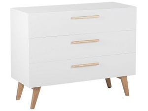 BELIANI Kommode Weiß und Hellbraun MDF-Platte mit 3 Schubladen Holzgriffe Beine Eichenholz rechteckig skandinavischer Stil Wohn- und Schlafzimmer