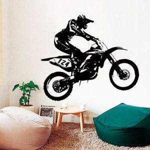 Bike Trick Wandtattoo Motocross Motorrad Wand Sticker Jungen Schlafzimmer Dekor verfügbar Farben Schwarz