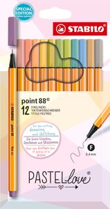 Fineliner - STABILO point 88 - Pastellove Set - 12er Pack - mit 12 verschiedenen Farben