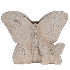 Clayre & Eef Blumentopf Schmetterling 24x10x19 cm Beige Stein