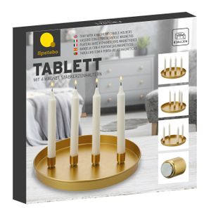 Tablett mit 4 Magnet Kerzenhaltern - ca. Ø 30 cm - Kerzentablett in gold - Deko Kerzen Ständer Halter Leuchter