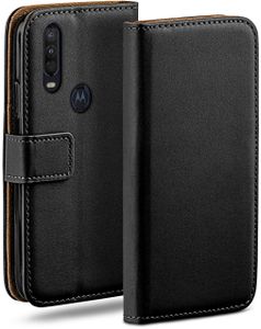 moex® Book Case kompatibel mit Motorola One Action - Hülle 360 Grad klappbar, Schwarz