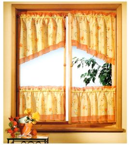 heimtexland ® Scheibengardine Set 4-teilig Fensterdekoration Flügelfenster Bistrogardine Blumen Gardine Landhaus Typ61 Terra