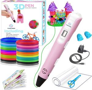 Fleau Kids 3D Pero Startovací Sada Růžová XXL - 150m Filamentu - 30 Barevných Náplní - 2024 USB-C Model + Mnoho Doplňků - Tvoření a Kreslení - 3D Pen