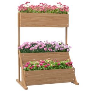 Outsunny Hochbeet aus Holz, 3-Stufiger Blumenkasten Gemüsebeet mit Innenvlies, Kräuterbeet für Garten, Balkon, Natur, 108 x 80 x 140 cm