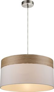 Globo Lighting Hängeleuchte Metall Nickel matt, Holz braun, Textil beige, Kabel PVC Grau, ø: 400mm, H: 1200mm, exkl. 1x E27 60W 230V