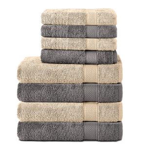 Komfortec 8er Handtuch Set aus 100% Baumwolle, 4 Badetücher 70x140 und 4 Handtücher 50x100 cm, Frottee, Weich, Towel, Groß, Anthrazit Grau/Beige