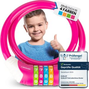 DUNLOP Fahrradschloss Kinder Fahrrad Schloss - Sicherheitsstufe 5 Zahlenschloss mit 4 Farb Einteilung zum besseren Merken der Kombination I Bike Fahrradschloß Lock für Kinder (Pink)