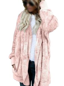 Plus Size Damen Kapuze Strickjacke Winter warme Kunstpelz Mantel,Farbe: Rosa,Größe:5XL