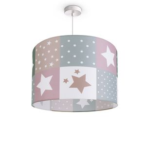 Kinderlampe Deckenlampe LED Pendelleuchte Kinderzimmer Lampe Sternen Motiv E27, Lampenschirm: Pink (Ø45.5 cm), Lampentyp: Pendelleuchte Weiß