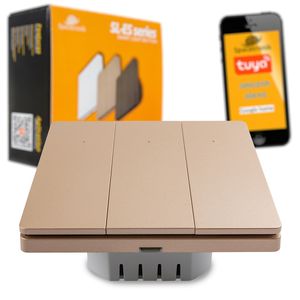 WLAN Lichtschalter WiFi Smart Home Wandschalter, Tuya, Alexa, Google, schönes Design, Spacetronik 3x SL-ES31 Golden Charm