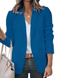 Damen Langarm Business Cardigan Jacken Blazer Casual Einfarbiger Longblazer mit Taschen Blau, Größe L