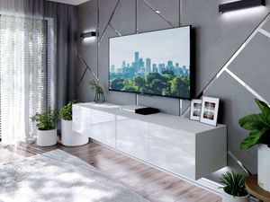 Domando Lowboard Imperia 200 Modern für Wohnzimmer Breite 200cm, variabel hängbar, Push-to-open-System, Hochglanz in Weiß Matt und Weiß Hochglanz